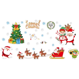 Christmas snowman reindeer static stickers for window and glass door holiday decoration