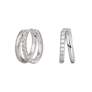 S925 sterling silver hoop earrings with sparkling colorful diamonds in a sleek double loop