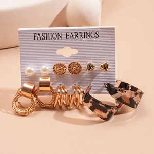 12-piece set of butterfly and heart faux pearl geometric C-shaped stud earrings