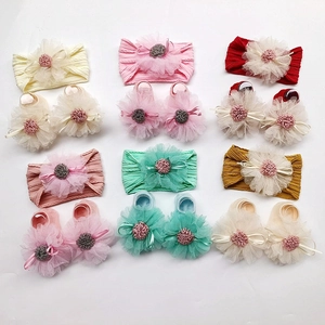 6-pack set of baby headbands and anti-slip socks with large chiffon flowers and bows