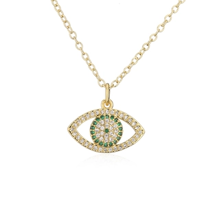 18K gold plated necklace with green evil eye pendant and sparkling zircon accents