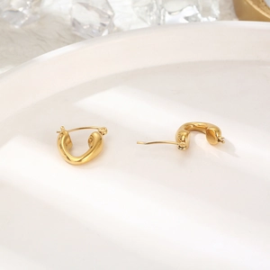 French vintage gold metal heart hoop earrings in minimalist titanium steel for women