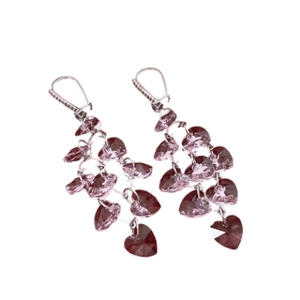 Elegant purple heart-shaped tassel earrings with sparkling crystals and silver hook