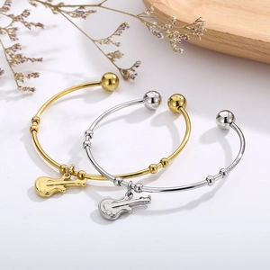 Minimalist guitar pendant open bangles in gold and silver finish for music lovers