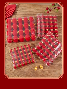 Mini red flocked lanterns with gold caps for Lunar New Year decor, four bags set