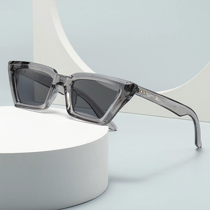 Moderne eckige Cateye-Sonnenbrille mit transparentem grauem Rahmen und Leoparden-Bügeln