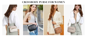 Detail showing various colors of women's crossbody purses with bohemian patterned wide straps