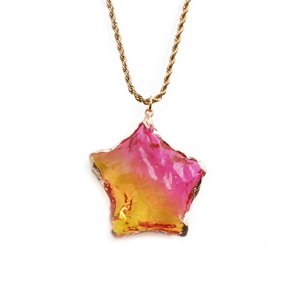 Stervormige kristallen hanger ketting met roze naar geel verloop en gouden ketting