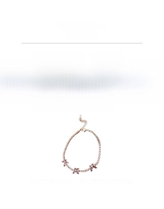 Close-up of rose gold butterfly bracelet with purple zircon and technical dimensions