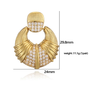 Bamboo-style gold plated fan earrings with sparkling cubic zirconia pavé setting