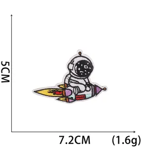 Detailed dimensions of cartoon astronaut riding rocket embroidery patch 5cm x 7.2cm