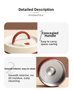 Close-up of 304 stainless steel interior and a hidden portable red handle design