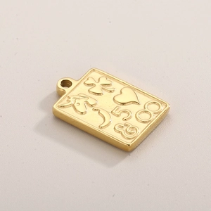 Gold stainless steel rectangle charm with clover and heart engraving for DIY jewelry