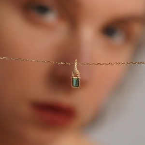 925 Sterling Silver Necklace With Rectangular Zirconia Pendant European Luxury Gold Plated Geometric Chain For Women Jewelry