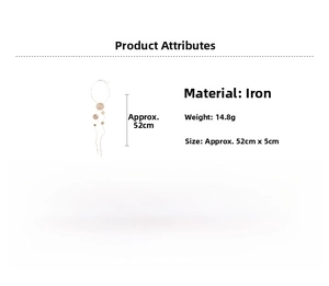 Detailed size and weight specs for long silver metal fringe necklace, 52cm and 14.8g