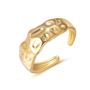 Anello regolabile in acciaio inossidabile oro 18K con design a texture martellata