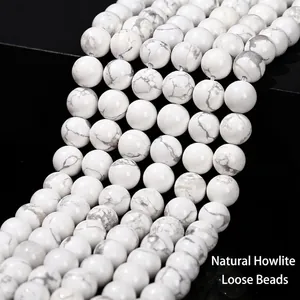 Natural Howlite White Turquoise Round Loose Beads Polished Matte Marble Texture Gemstone For DIY Jewelry Making