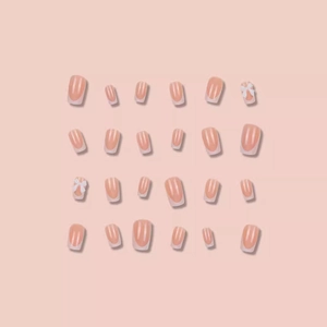 Unghie finte French rosa nude con fiocchi 3D bianchi, set da 24 pezzi forma quadra