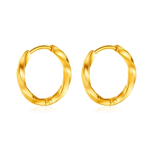 Twisted Mobius hoop earrings in 18K gold finish with textured spiral design
