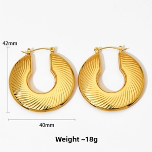 Detail view of large gold-tone irregular hoop earrings showing 42mm by 40mm dimensions