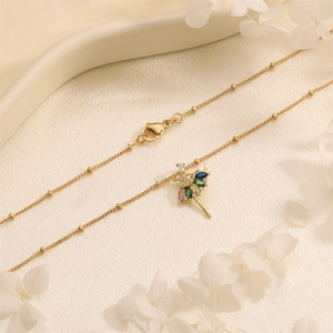 Elegant ballerina dancer necklace with colorful zircon stones on a gold chain