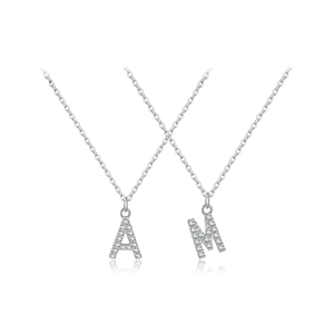 S925 sterling silver A and M initial pendant necklaces with micro-paved white zircons