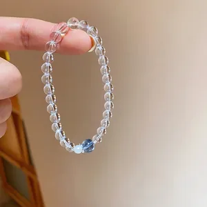 Bracelet En Künstliche Perles De Cristal Blanc Avec Künstliche Perle Synthétique Et Accents Bleus Élastique Bijoux Mode Femme Cadeau