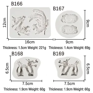 Four white silicone molds with traditional Chinese dragon and phoenix relief patterns