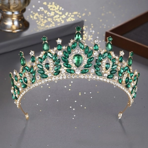 Couronne de mariée strass vert diadème baroque accessoire cheveux robe de mariée