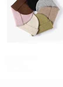 Detailed display of thick ribbed knit beanies in six various colors for winter outdoor warmth
