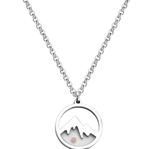 Faith mountain mustard seed necklace in silver and rose gold stainless steel