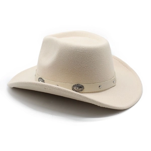 Classic cream wool felt western cowboy hat with vintage rivets and wide brim
