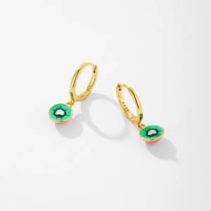 S925 sterling silver gold earrings with colorful fruit enamel drop charms in green and pink