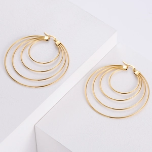 Chic gold-plated stainless steel tiered concentric circle hoop earrings in punk style