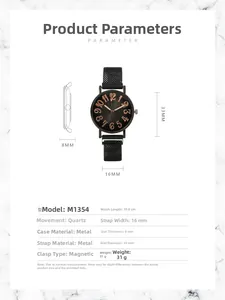 Spécifications de la montre à quartz noire avec bracelet milanais et index en or rose