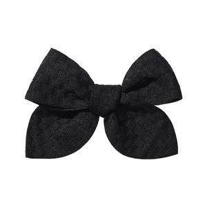 Detail of a 3.3-inch black textured jacquard bow hair clip with double-layer fabric