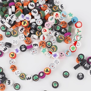 Mixed Christmas and Halloween polymer clay beads with pumpkin and snowman patterns