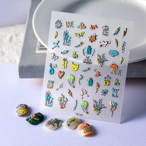 Autocollants Art Des Ongles Gaufrés 5D Oiseau Fleur Jardin Graffiti Dessin Animé Design Manucure Décoration Femmes Filles