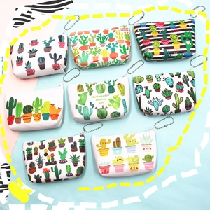Collection of small PU coin purses featuring various artistic cactus print patterns
