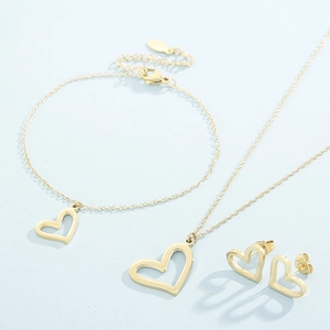 Hollow Heart Pendant Jewelry Including Necklace Bracelet And Earrings Titanium Steel Minimalist Fashion For Women