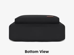 Detailed bottom view of the black business crossbody bag showing reinforced fabric base