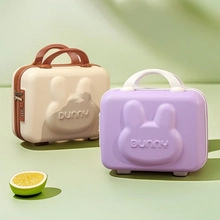 Detailed close-up of 14-inch mini hardshell suitcases with cute bunny design