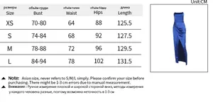 Detailed size chart for satin tube dress with XS to L bust and waist measurements