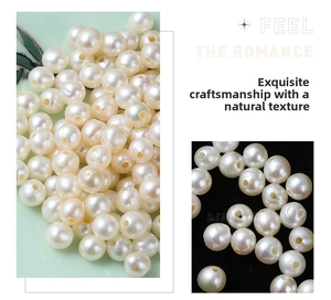 Macro shot of 4-5mm natural freshwater pearls with pre-drilled holes for DIY jewelry