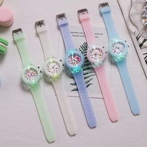 Kids luminous cartoon unicorn quartz watches in five candy colors with silicone straps