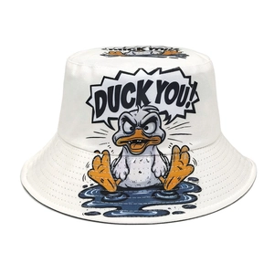 Bucket Hat Canvas Funny Angry Duck Print Duck You Slogan Streetwear Sun Protection Breathable Retro Outdoor Sun Hat