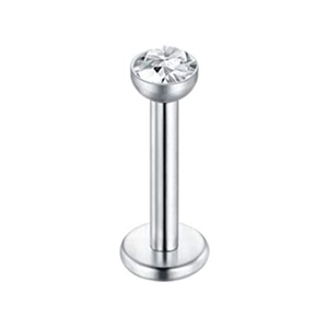 Surgical stainless steel labret stud with a brilliant white cubic zirconia gem top