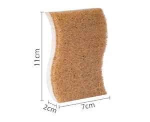 Detail view of dual-layer cellulose sponge showing 11x7x2cm dimensions and wavy edges