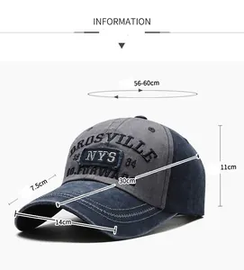 Detailed size chart showing cap head circumference 56-60cm and visor length 7.5cm
