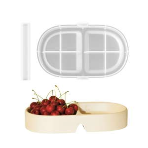 Dual-grid oval silicone mold for DIY resin tray and minimalist cream fruit plate